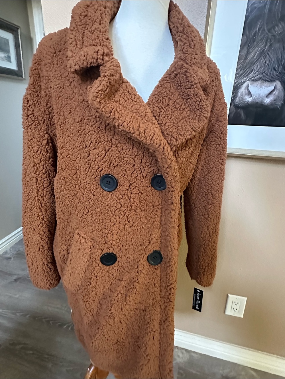 NWT Jason Maxwell XL Cozy Double-Breasted Teddy Coat in Tan Brown